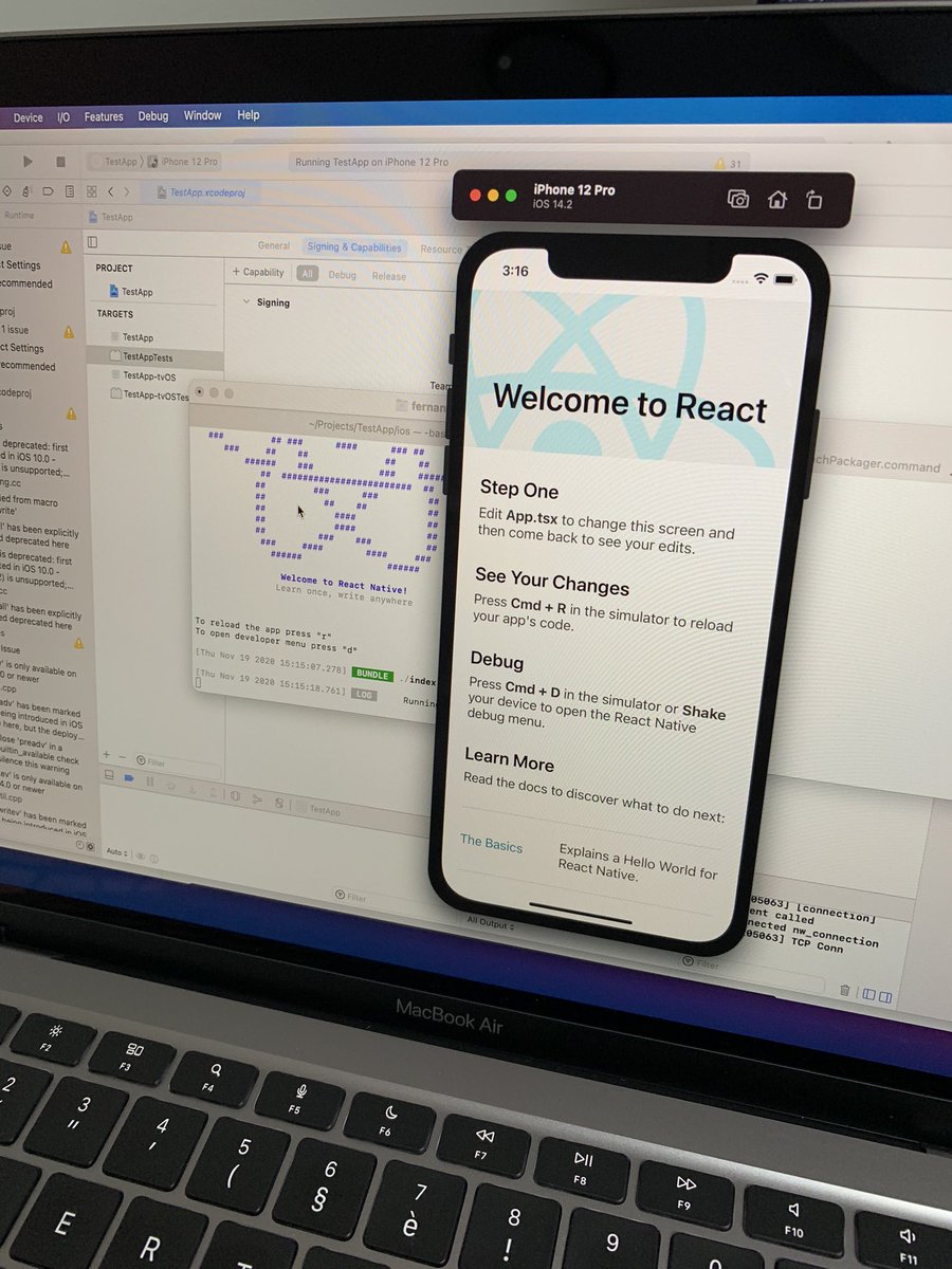 zoontek's tweet image. I tried to build a fresh React Native on the new Apple MBA with M1 / 16GB ram. Cache cleaned.
It took 25s.
To compare, the same task, executed in exactly the same conditions, on my MBP (13", 2018, Core i5 2,3GHz, 16GB ram) took… 1min21s.
…and without any fan noise 🤯