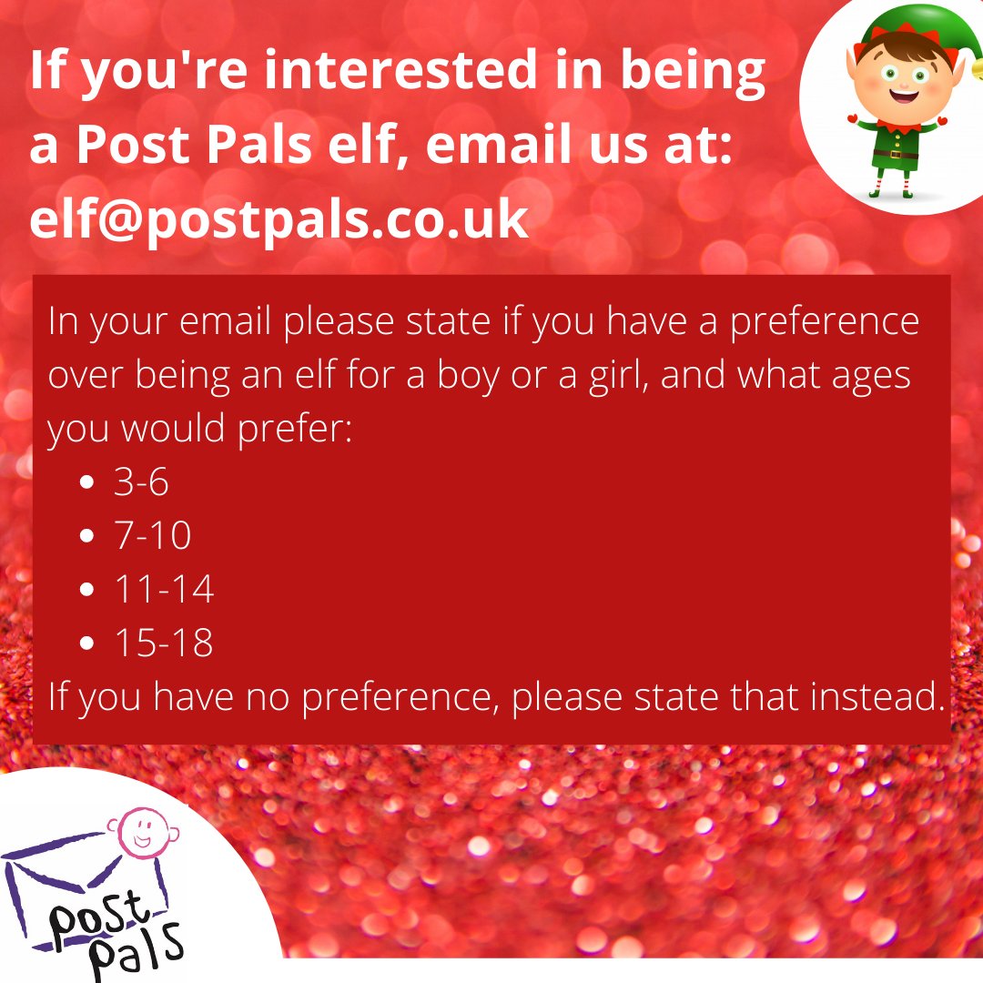 postpals's tweet photo. If you want to spread some Christmas cheer this year we're still looking for Post Pals Christmas Elves 🎄🎅
Each elf is allocated a pal or sibling, who they will then have the job of preparing and sending an elftastic gift to costing around £15!
#Christmas #Giving #postpal https://t.co/51dtNwXihO
