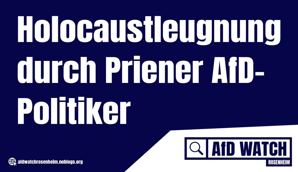AfDWatchRo's tweet photo. Nachtag: #Holocaustleugnung durch #Prien|er AfD-Politiker
https://t.co/EvLuoIVfNF

Auch die taz berichtet letzte Woche über unsere Recherchen:
https://t.co/4z7n8WQnea
#rosenheim #noafd #Chiemsee https://t.co/E2n1w0o6L8
