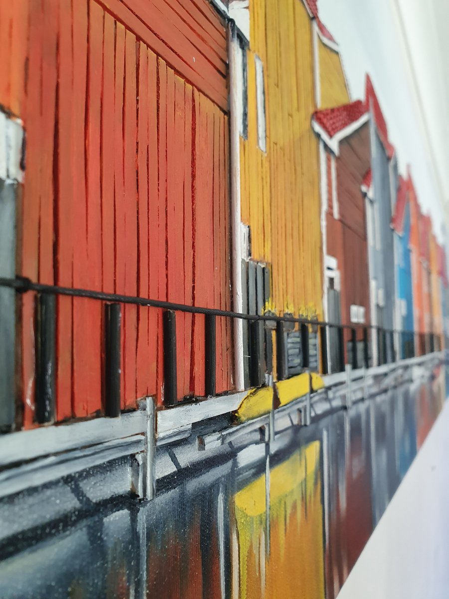 Groningen cityscape in the Netherlands. This is a craft project I attempted with craft sticks, carton and oil paint on canvas. Very time consuming but I never give up on a project! Each piece: 102cm x 51cm / 40 inches x 20 inches