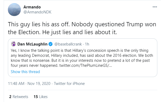 The thing about arguing with progressives is, they really believe that nobody remembers what they said or did in the past. Just keep swimming! https://twitter.com/ArmandoNDK/status/1329466600563613699