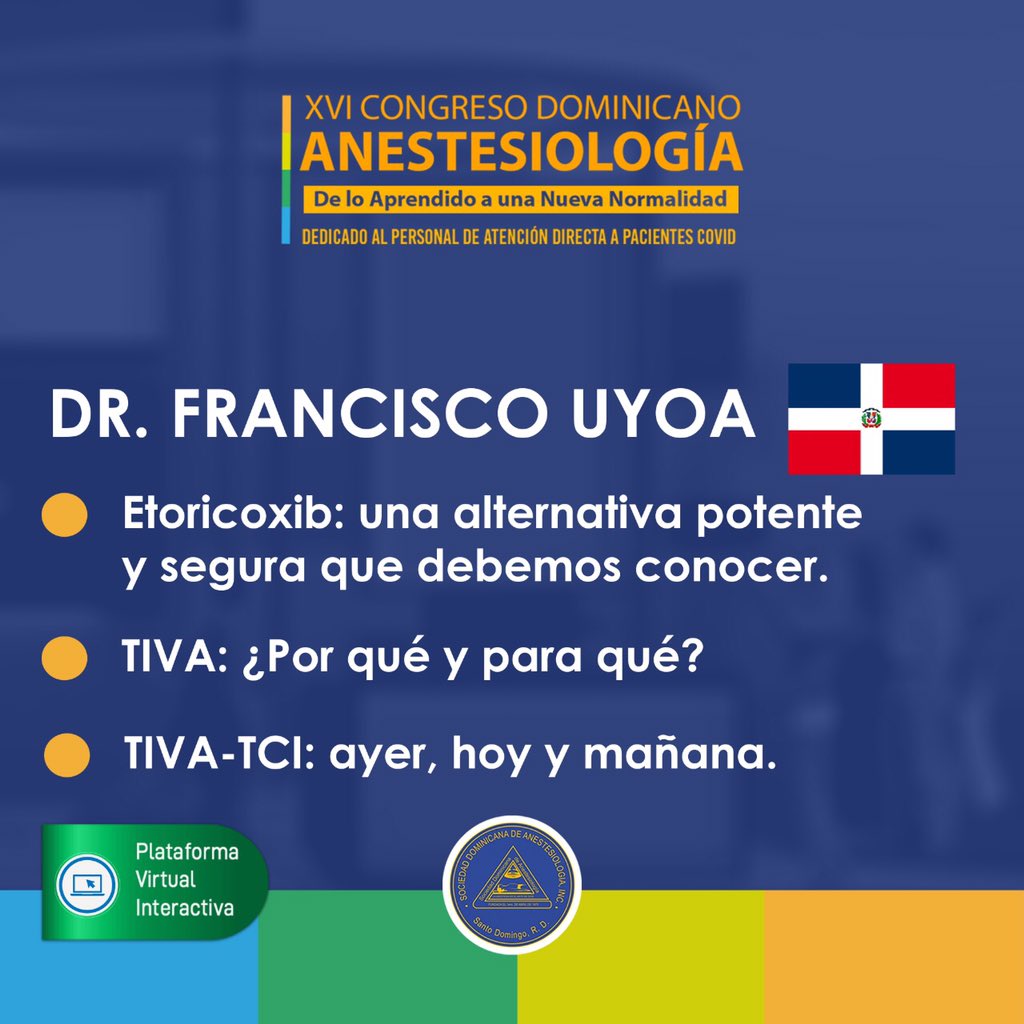 sdaredes's tweet photo. Ya se acerca nuestro XVI Congreso Dominicano de Anestesiología con un programa científico actualizado y práctico.
Conoce nuestros expositores nacionales e internacionales.
No te lo puedes perder, inscríbete ya!
“De lo aprendido a una nueva normalidad”
#SDAsomostodos #CDA2020 https://t.co/2XJSwqcekc
