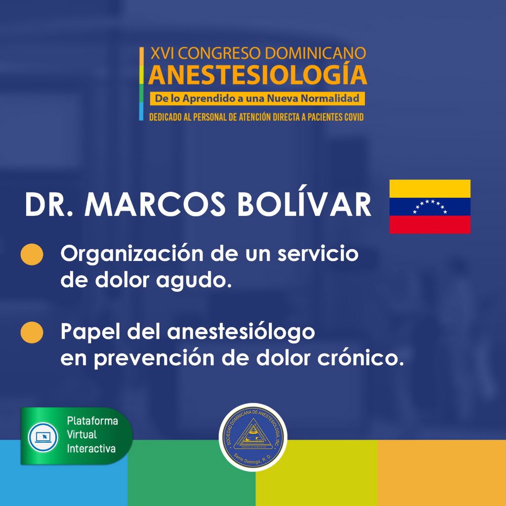 sdaredes's tweet photo. Ya se acerca nuestro XVI Congreso Dominicano de Anestesiología con un programa científico actualizado y práctico.
Conoce nuestros expositores nacionales e internacionales.
No te lo puedes perder, inscríbete ya!
“De lo aprendido a una nueva normalidad”
#SDAsomostodos #CDA2020 https://t.co/2XJSwqcekc