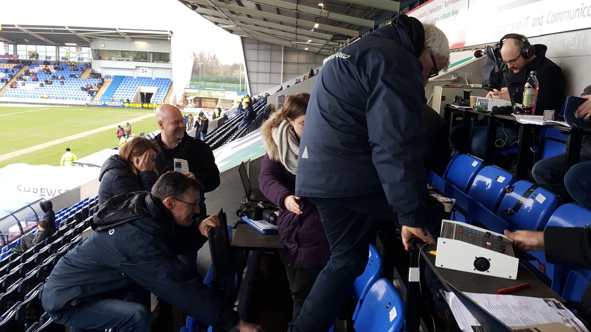 B: (Press) boxes.Varied. From Orient, where you’re so high the game looks like Sensible Soccer, to the greenhouse at Roots Hall, via the bizarre desks at the Valley. You wouldn't believe how cramped some are – Griffin Park, Sixfields and (below) Shrewsbury, I’m looking at you.