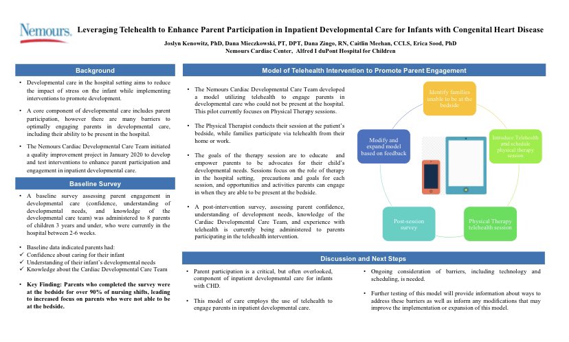 Caregivers are such an important part of developmental care. Telehealth can be a great way to reach more families! Check out all of the awesome posters at #CNOC2020. <a href="/SoodErica/">Erica Sood</a> <a href="/DanaMieczkowski/">Dana Mieczkowski</a>
