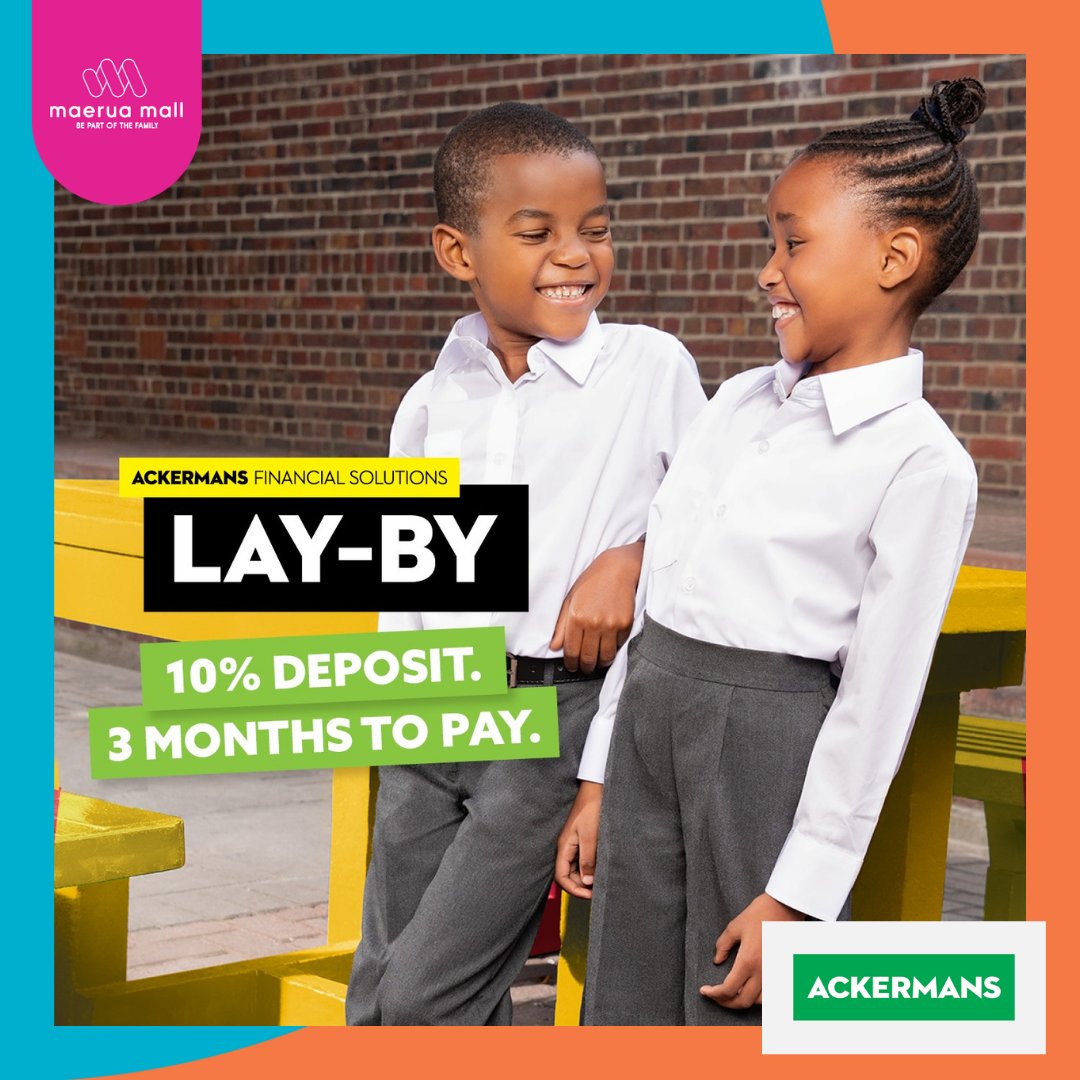 maerua_mall's tweet photo. Get It on lay-by with Ackermans. School 2021 is only 3 months away! Now’s the perfect time to lay-by the new uniform! View our back-to-school range in store.
#Ackermans #MaeruaMall #Laybye #Back2School https://t.co/NRdvZrgNS6