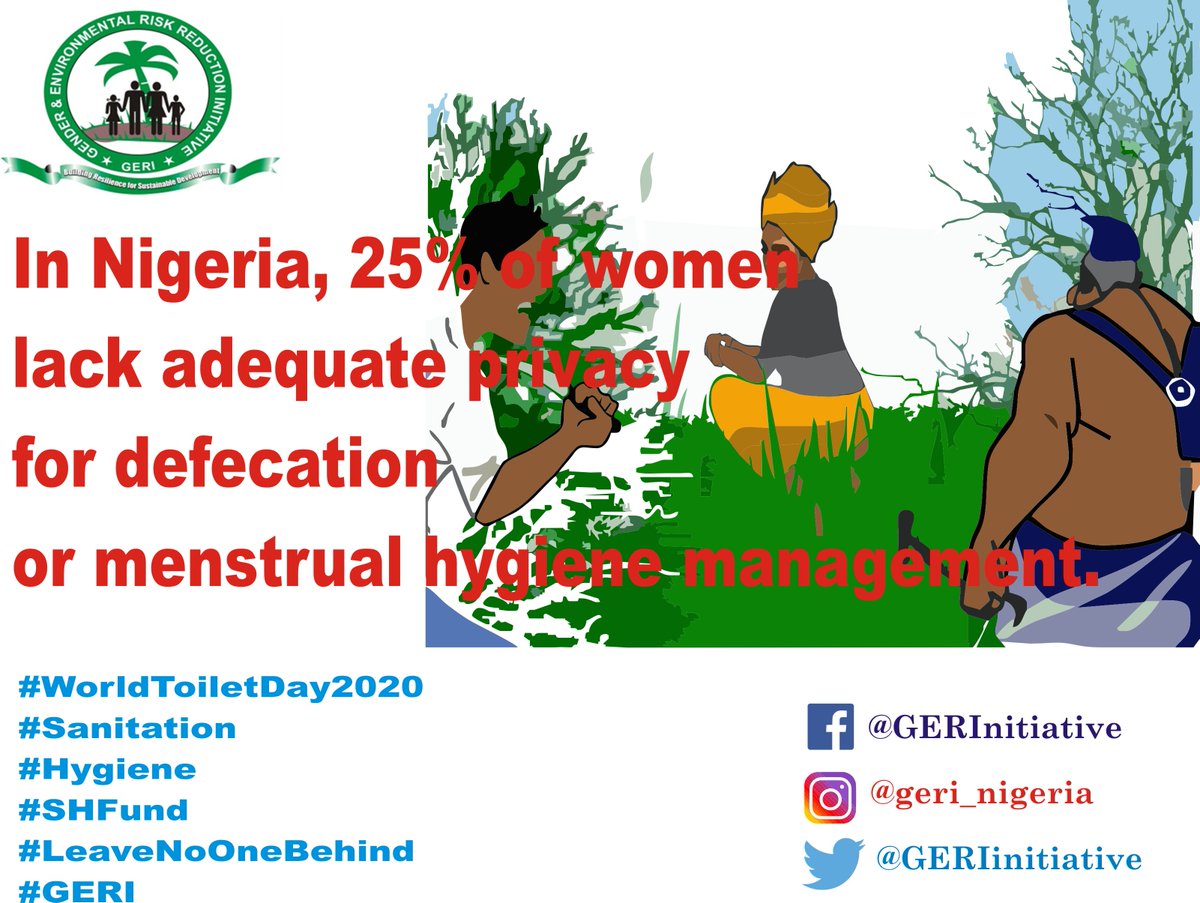 GERIinitiative's tweet photo. In Nigeria, 25% of women lack adequate privacy for defecation or #MHM. This impacts women and girls’ security and dignity. We need a collective solution to the #sanitation and #hygiene crisis in Nigeria.
#WorldToiletDay2020
#November19
#SHFund
#CleanNigeria
#CleanBenue
#GERI https://t.co/idccVxqTH5