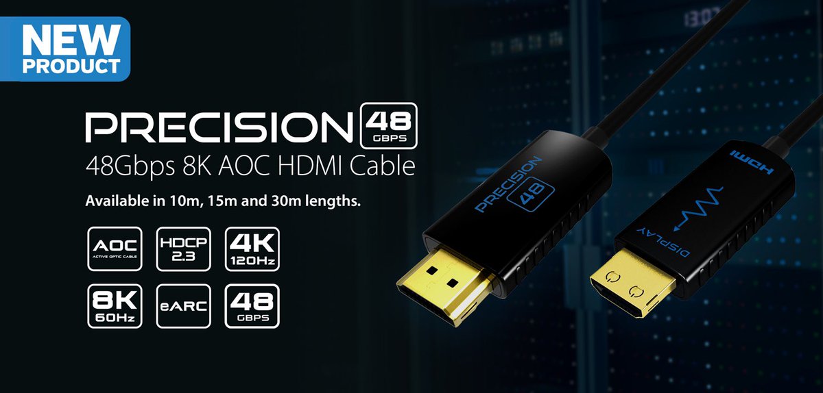 Blustream_HDBT's tweet image. New Precision 48Gbps 8K AOC HDMI cable now in stock! #HDMI #48Gbps #8K @EILiveShow @EICommercialAV @Install_Mag