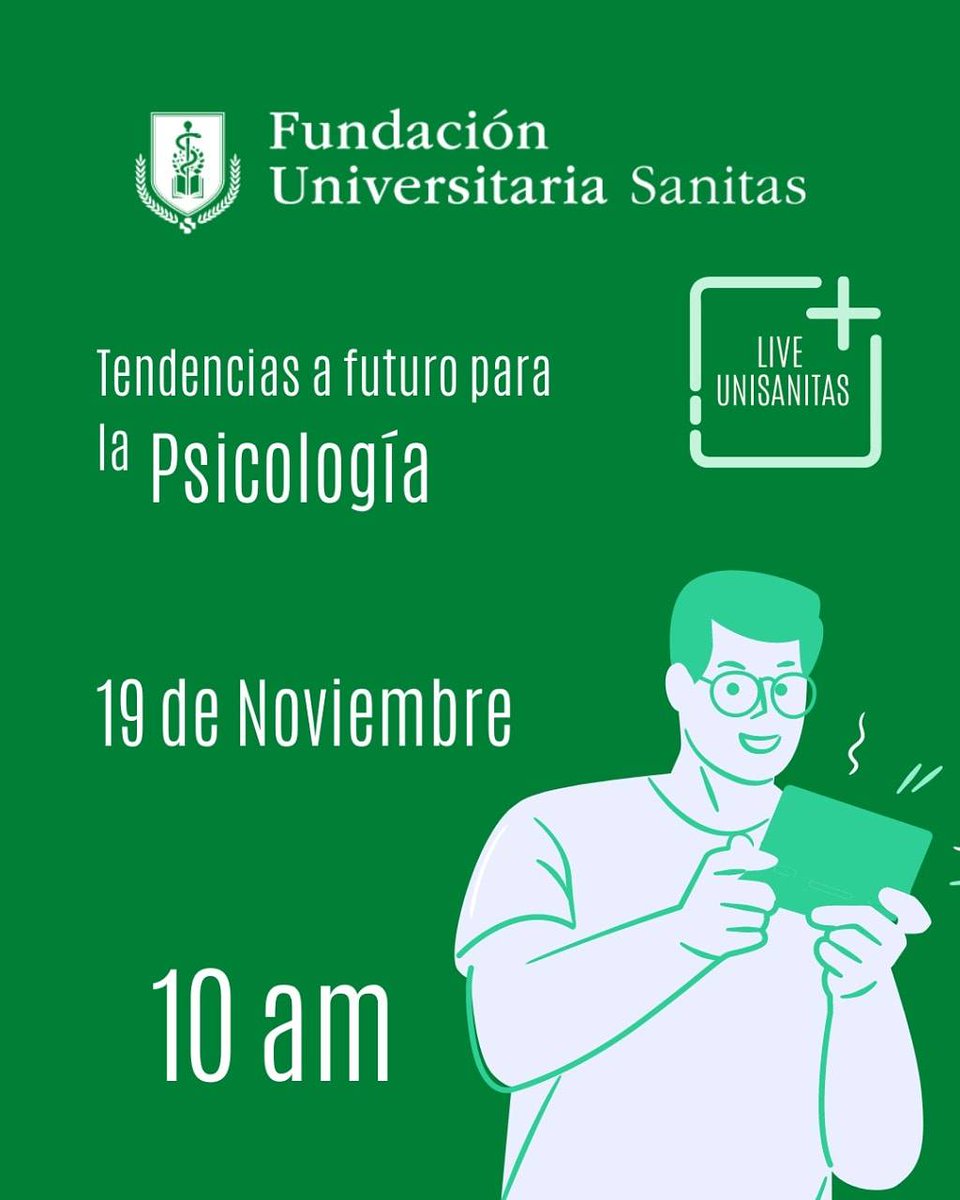 UNISANITAS1's tweet photo. No te pierdas nuestro #LIVEunisanitas

Ingresa ya a https://t.co/Hx6R7Z64hz

Y conoce las tendencias a futuro para el campo de la Psicología.

¡Te esperamos! https://t.co/U6NLZGob7Q
