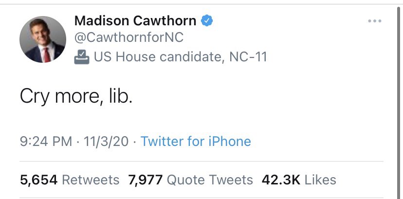 "Let's heal this partisan divide" vs. "Cry more, lib." #ncpol  #nc11