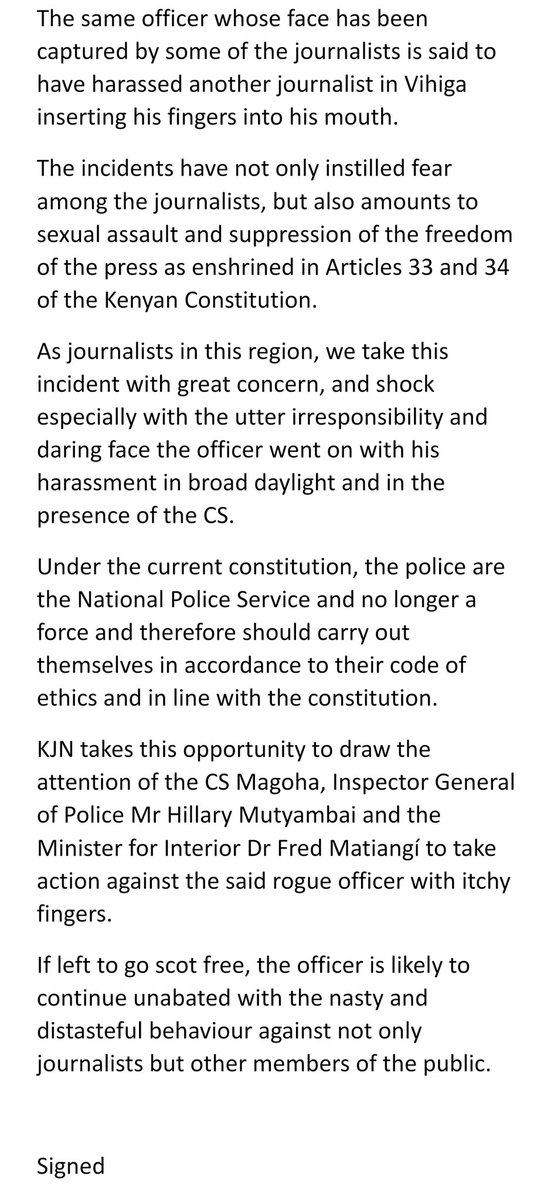 oleshitemi's tweet photo. Kisumu Journalists Network (KJN) condemns attacks and harassment by CS Education Prof George Magoha bodyguards. #MediaInKE https://t.co/n8bPe3xOj6