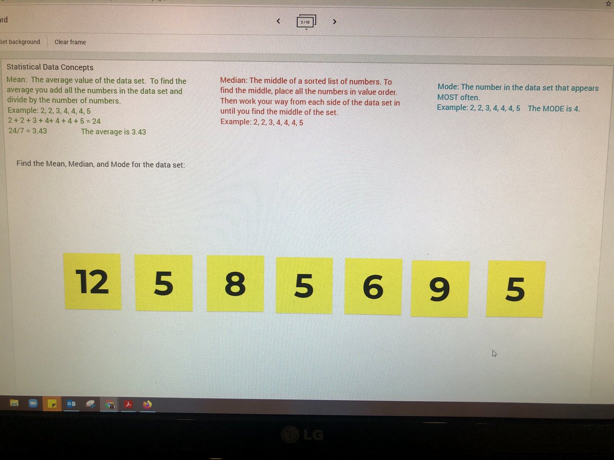 sniemi01's tweet photo. Sharing with my #TeamO secondary friends another way to use Jamboard. Getting ready to review some statistics concepts with my #TeamOVA 7th graders we’ll be using Jamboard so they can rearrange the sticky notes to organize the data set! #mathisourjam 💙💛 https://t.co/dG5Qsoi5eb