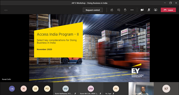 AccessIndiaUK's tweet photo. A great workshop this afternoon with @EY_India and @UKIBC for our AIP cohort of innovative British businesses.

Thanks to EY for sharing their thorough expertise on the key considerations for businesses setting up in India and a useful discussion moderated by UKIBC's @KevinUKIBC! https://t.co/YvxdvTU4mb