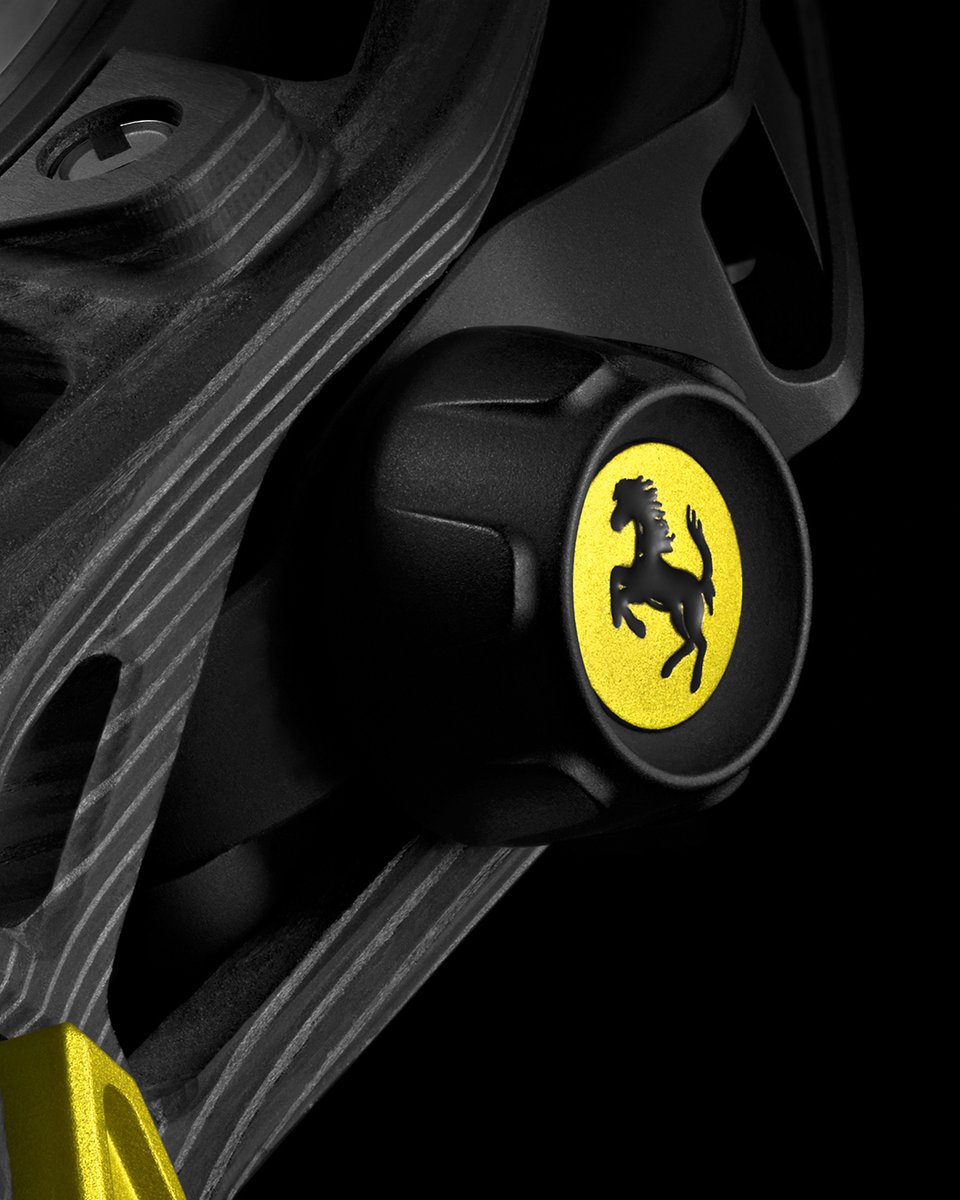 Hublot's tweet photo. Take a closer look at our #Techframe Ferrari Tourbillon Chronograph Carbon yellow. The best of both worlds in a most unexpected execution! #HublotFerrari https://t.co/AoOfGgMdoh