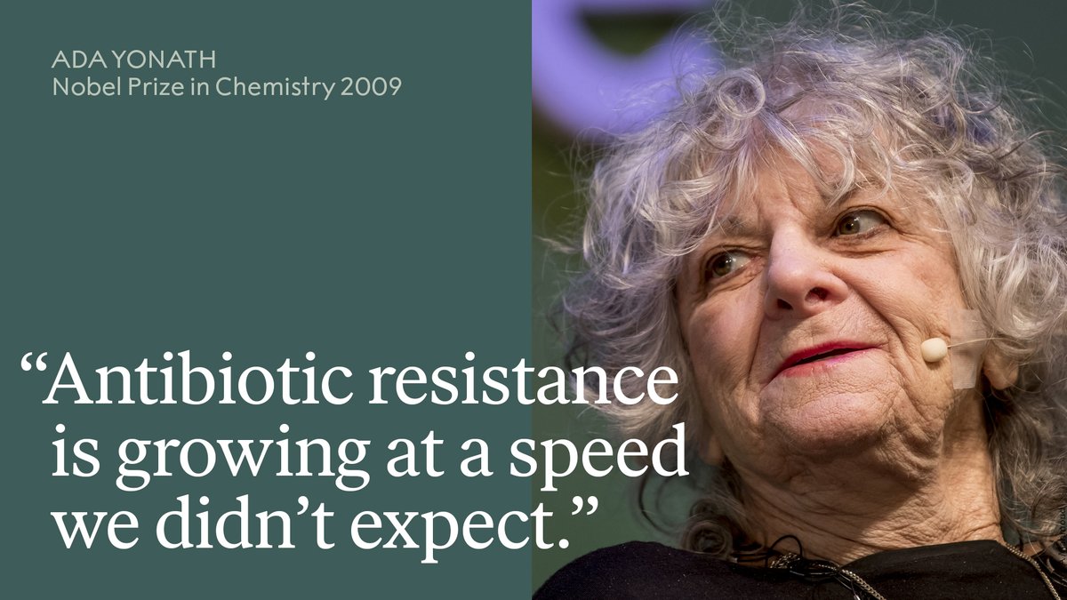 NobelPrize's tweet photo. At a @NobelPrize event last year Ada Yonath sounded an alarm on a global challenge.

"I cannot predict the future. But I think a 10-15 fold increase in deaths due to infectious diseases is realistic if we do not find new antibiotics."

#WorldAntibioticAwarenessWeek https://t.co/Nr49DobRXR