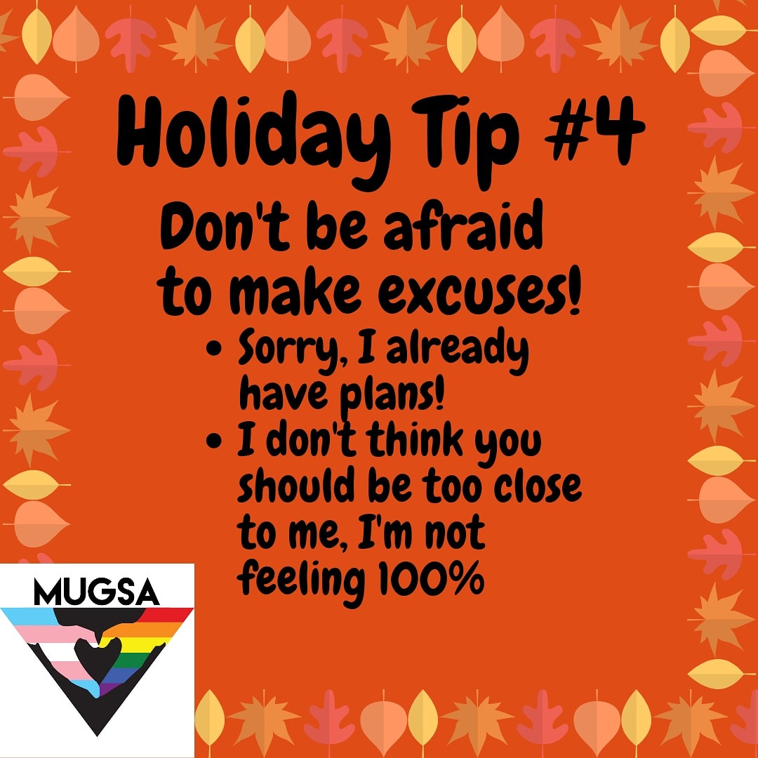 mu_gsa's tweet photo. It's okay to make excuses if you're not coming with something. What are some of your go-to excuses (we know you have some)?
•
•
•
#community #diversity #education #equality #getinvolvedmu #inclusion #inclusivemu #lgbt #lgbtqia #mually #queer https://t.co/IEh9sKyr7i