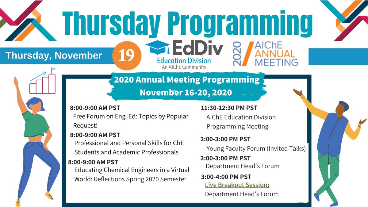 Good morning #AIChE2020 #AIChEAnnual! Join us for our Thursday Programming packed with cool chemical engineering education topics, meetings, and events!
