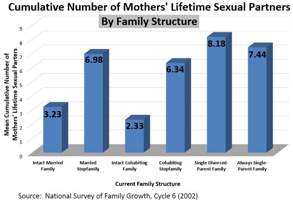 number sexual partners is correlated with having a single parent family and divorce