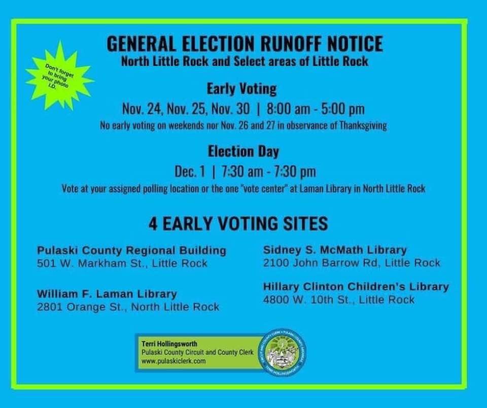 xjelliott's tweet photo. ALL VOTING IS NOT FINISHED. THERE ARE RUNOFFS!

If you are a voter in Little Rock School District, take note there are two runoff elections for the LRSD school board.
Zone 3, please vote for Evelyn Hemphill Callaway. Zone 6, please vote for Vicki Hatter. #ForOurPublicSchools https://t.co/4SbJCFCe5z