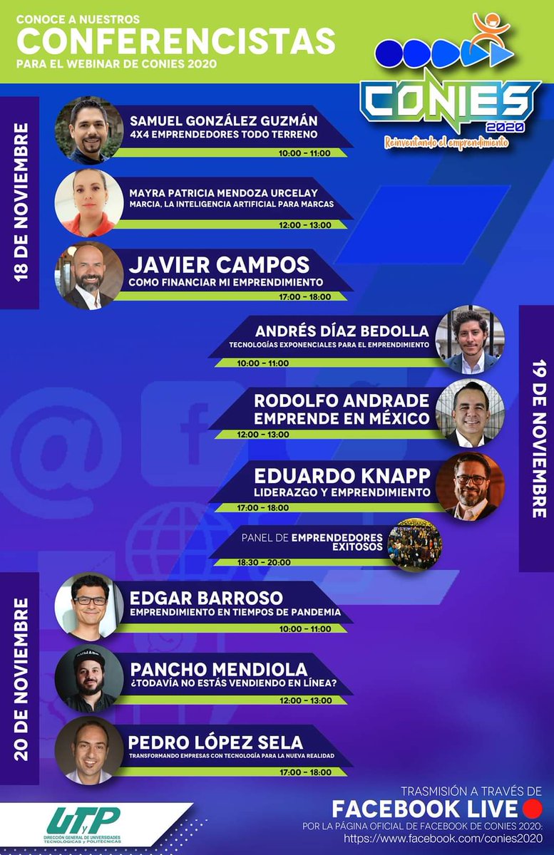 utvco's tweet photo. #ComunidadUTVCO 🚨 ¡Participa en el Webinar #CONIES 2020! 🚨
Te compartimos el programa y el enlace para que no te pierdas estas conferencias. 
#FacebookLive: https://t.co/IZ1UMRBLn0 https://t.co/y99T7sqSg6