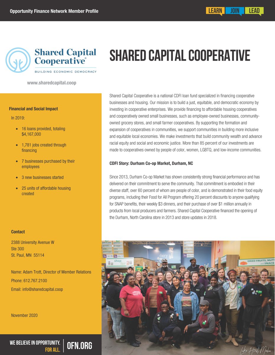 OppFinance's tweet photo. Based in St. Paul, MN, OFN member @shared_capital provides financing to affordable housing cooperatives &amp; cooperatively owned small businesses, such as employee-owned businesses, community-owned grocery stores &amp; small farmer cooperatives. Learn more in their #OFNMemberProfile. https://t.co/Fjwvr3QBlG