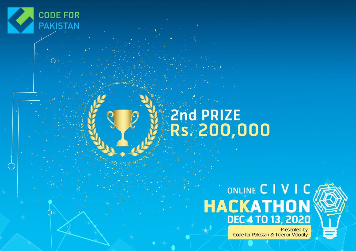 CodeforPakistan's tweet photo. We're excited to announce the second prize for the Civic Hackathon 2020!

Register now https://t.co/6R7ALQqyiZ (Deadline: Nov 27.)

Visit our website for further details https://t.co/tObpk0Ce2r

#isbhacks #cfphacks #civictech #civichacking https://t.co/YfFZsNGEfT