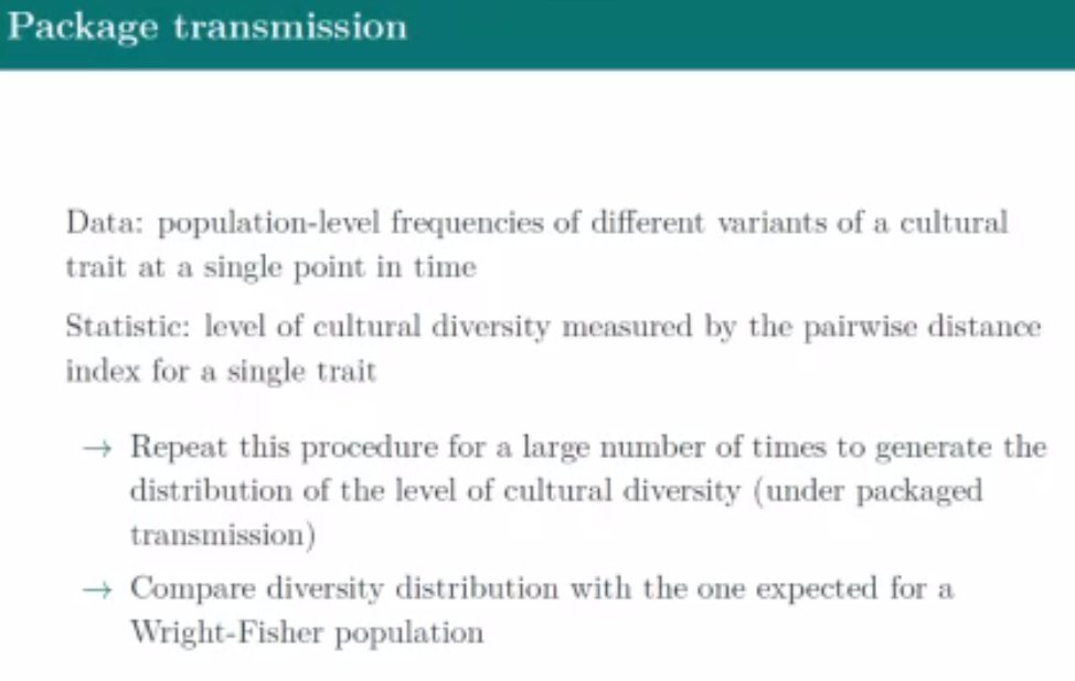 AndresKarjus's tweet photo. #CHR2020 Anne Kandler on inferring indiv soc learning processes from incomplete poplevel cultural data
-Estimate age&amp;pop struct+diversity+transmission
-Importance of not thresholding rare variants
-Shift: infer not which process did but which processes *did not* generate the data https://t.co/IaaS4b4fwU