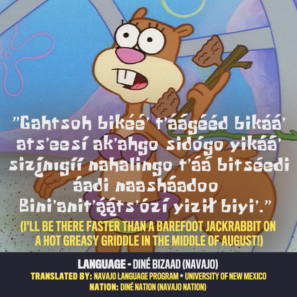 SpongeBob's tweet photo. celebrating Native American Heritage Month with a lesson in translation (2/2) @SmithsonianFolk https://t.co/sdaSHUrvcE