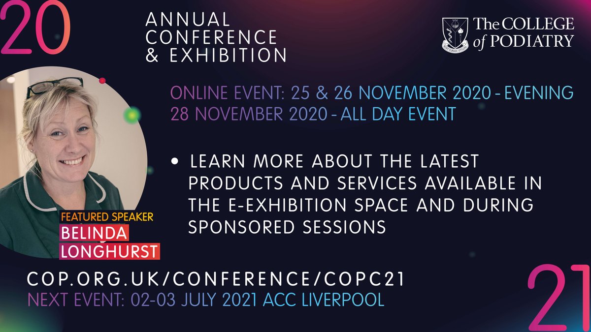 RoyColPod's tweet photo. Why not learn more about the latest products and services available in the e-exhibition space and during sponsored sessions plus discover verrucae myth-busting with featured speaker Belinda Longhurst.
#podiatry #spectacularpod #digitalconference #podiatrist #verrucae https://t.co/2uoKU5jhTg