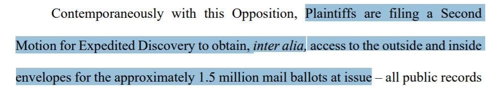 2. The fundamental problem Giuliani faces is that there is absolutely no evidence of fraud. Their solution is that they've filed a motion to review 3 MILLION ENVELOPES used to return absentee ballots so that they can try to find some evidence. This is not a joke.