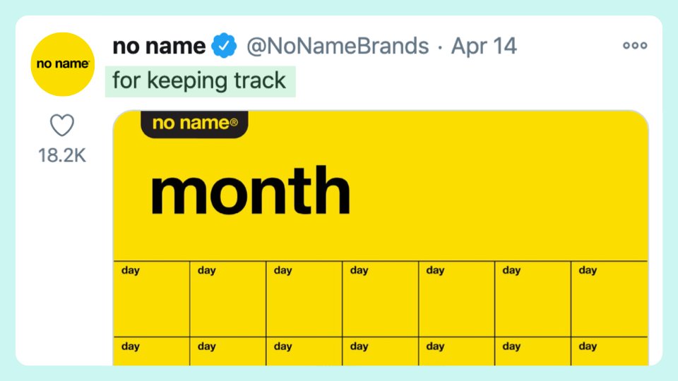 17/ ConsistencyAnd finally, consistency is how you imprint yourself. Your followers should recognise you without looking at the icon.There's no better example than no name. Consistent tone, aesthetics and message.