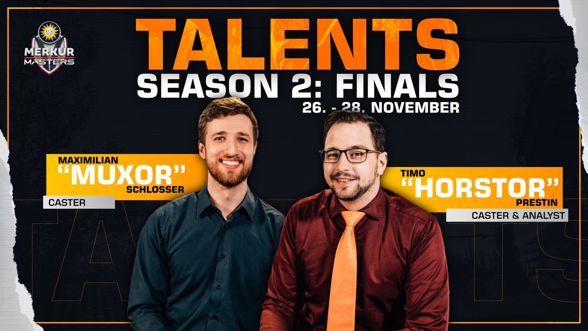 🎙️ Talent Announcement I 🎙️

Die 1. Talents könnten als Superhelden-Duo "Muxtor" auftreten! 🦸‍♂️

👔 Krawatten-Mann: @derHorstor
🧔 Bart-Mann: <a href="/muxoor/">Maximilian Schlosser</a>

Für uns gehen sie aber als Caster der #MerkurMasters🌞 Finals an den Start! 👏

📺 twitch.tv/MerkurMasters
📆 26.11 - 28.11.20