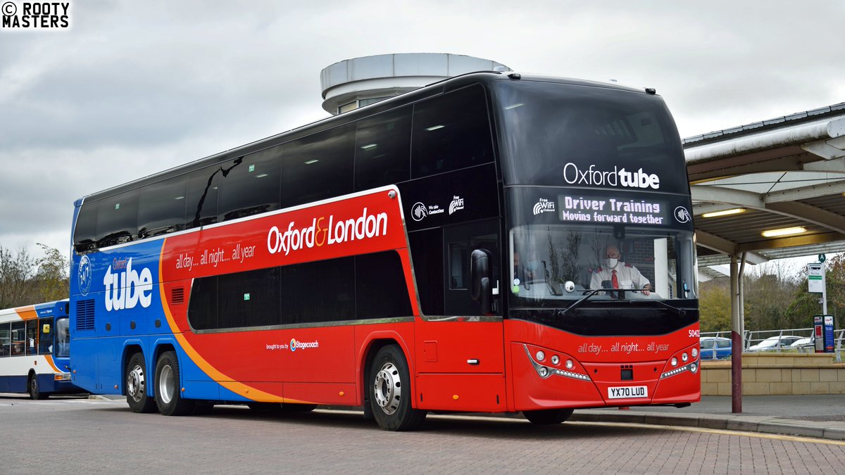 rootymasters's tweet image. The first of 34 Volvo B11RLET / Plaxton Panorama CH61/16FT coaches for Stagecoach Oxford Tube having appeared on Driver Training runs. 50421 (YX70LUA) and 50422 (YX70LUD) are seen at Thornhill Park &amp;amp; Ride on 19/11/2020. @Stagecoach_Ox @Oxford_Tube @Plaxtoncoach