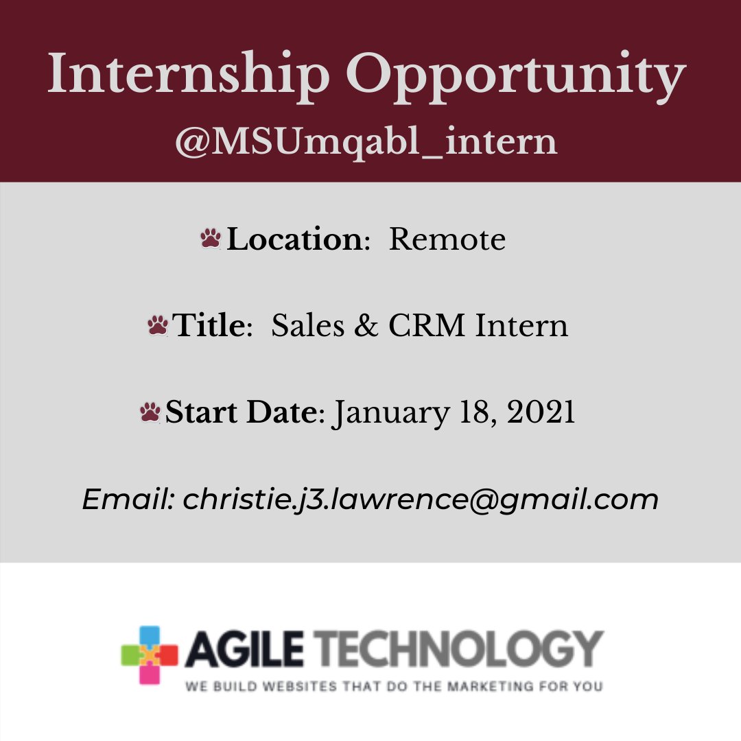MSUmqabl_intern's tweet photo. Good Morning Bulldogs! Check out this AWESOME internship opportunity for the Spring Semester! All information is in the documents as well as who to contact... Good Luck! #hailstate #wemeanbusiness #mqablinternship #mqabl #sales #marketing #marketinginternship https://t.co/1ABN38ZVw1