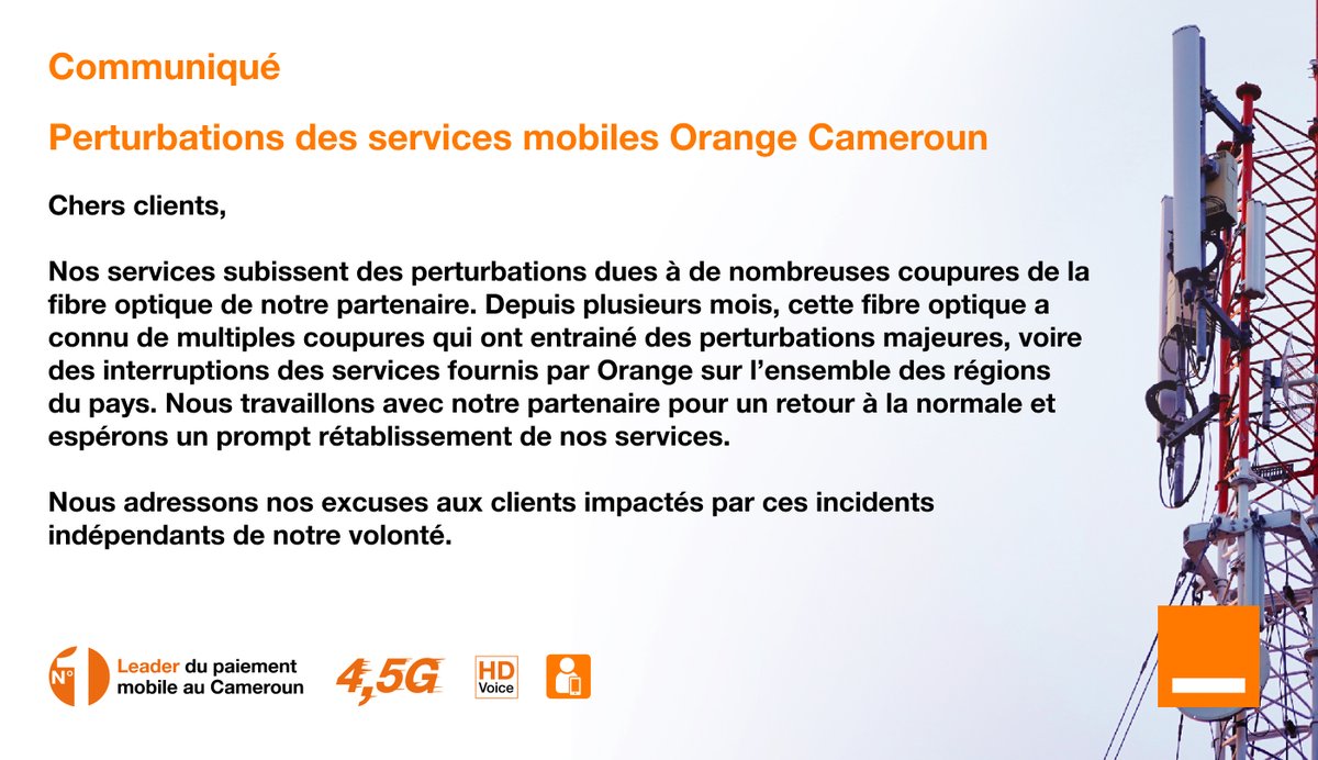 Chers clients, 
Nos services subissent des perturbations dues à de nombreuses coupures de la fibre optique de notre partenaire. 

Nous adressons nos excuses aux clients impactés par ces incidents indépendants de notre volonté.