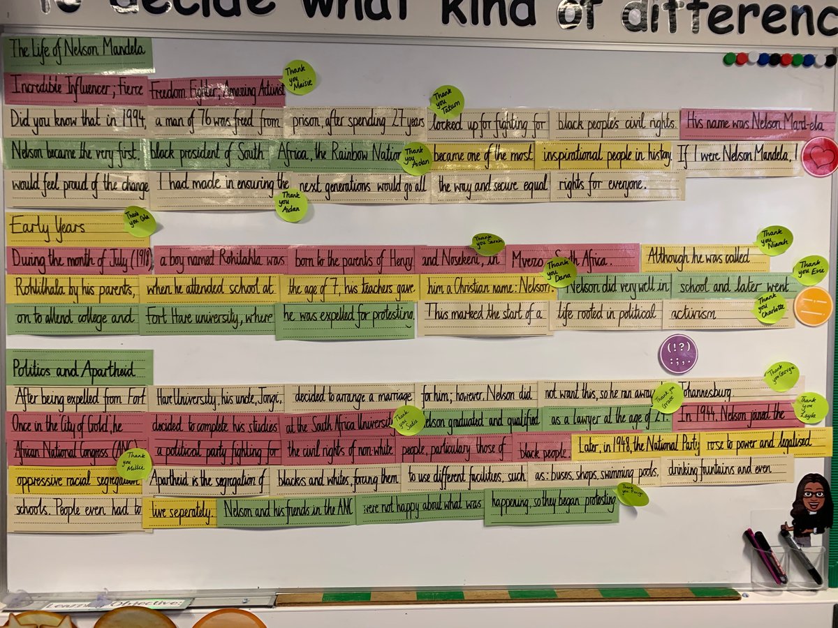 dunstan_st's tweet photo. Sentence stacking from Year 6 English this week. We are learning about all the skills and features to write a biography about Nelson Mandela. #weloveenglish #welovereading #sentencestacking #year6writers #nelsonmandela #africatopic https://t.co/HSy7Y7hKrx