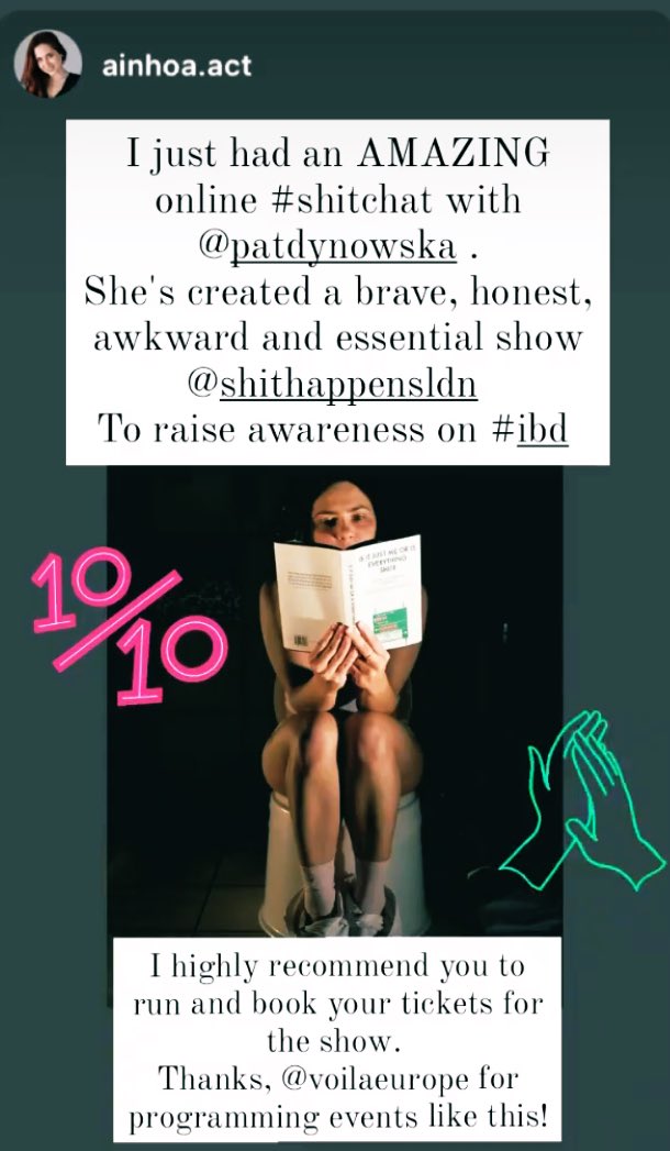 Last day 
Friday 

“brave, honest, awkward but ESSENTIAL show”

Join the #ShitChat and let’s dream about the end of STIGMA together

bit.do/VoilaFest

#VoilaEurope