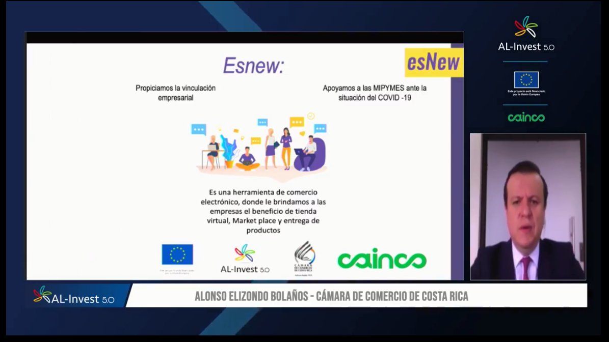 Alonso Elizondo Bolaños de la Cámara de Comercio de Costa Rica, que nos comentó sobre la iniciativa EsNew. 
Cierre del programa <a href="/AL_invest5/">AL-Invest 5.0</a> <a href="/CamaraComerCR/">Cámara de Comercio de Costa Rica</a>