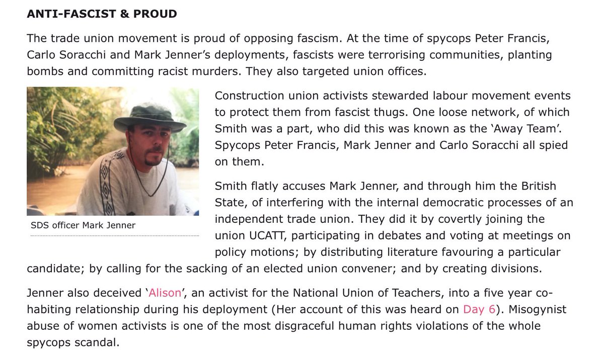 And  @DaveBlacklist’s testimony also turns attention to the policing of anti-fascism. In the 1990s, while far right violence was surging, the police invested massive energy into disrupting anti-fascist organising, destroying several lives in the process.  https://campaignopposingpolicesurveillance.com/2020/11/1...