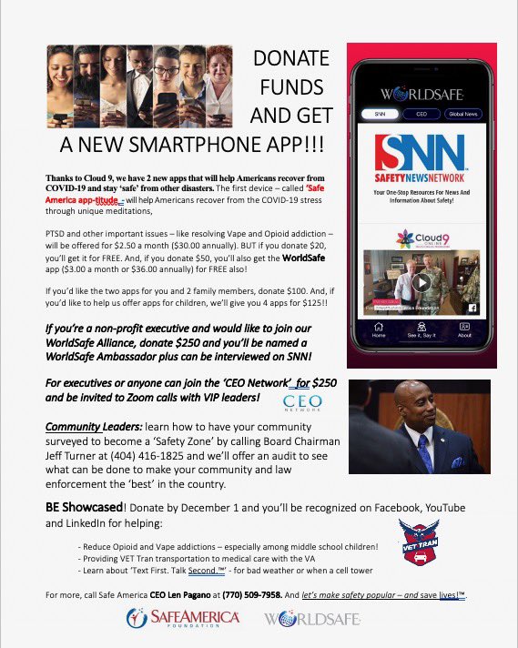 SafeAmerica's tweet photo. On Tuesday, December 1st, we at the Safe America Foundation are having our “Giving Tuesday” fundraiser! If you have the means, please consider donating to a good cause! https://t.co/xAxcXnrMfu