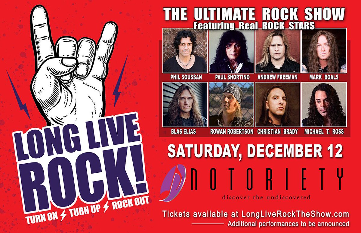 Tickets still available LongLiveRockTheShow.Com December 12th at the Notoriety - 450 Fremont St #370 Las Vegas, NV Doors open at 7:00 show is 8:00. A night of some great Classic Rock with real Rock Stars 🌟