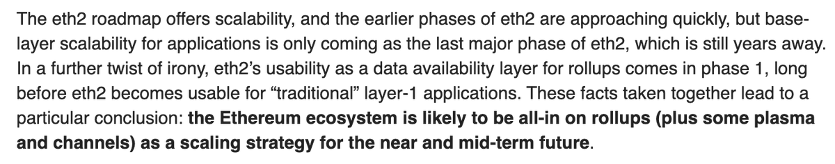 He opens with a critical point that a lot of folks don't yet seem to grok, the scalability benefits of ETH2 are years away.