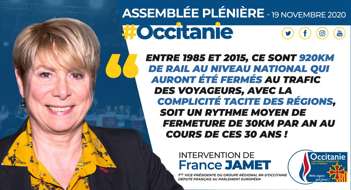RN_Occitanie's tweet photo. 🎙️@FranceJamet aborde les questions liées au #Rail: "Aujourd’hui, l'#Occitanie -particulièrement touchée par la #Pauvreté, le #Chômage et la #Désertification- se trouve en situation d’urgence, qui n’est que le résultat de la politique régionale d’abandon du maillage territorial." https://t.co/j6MyRXRbDi