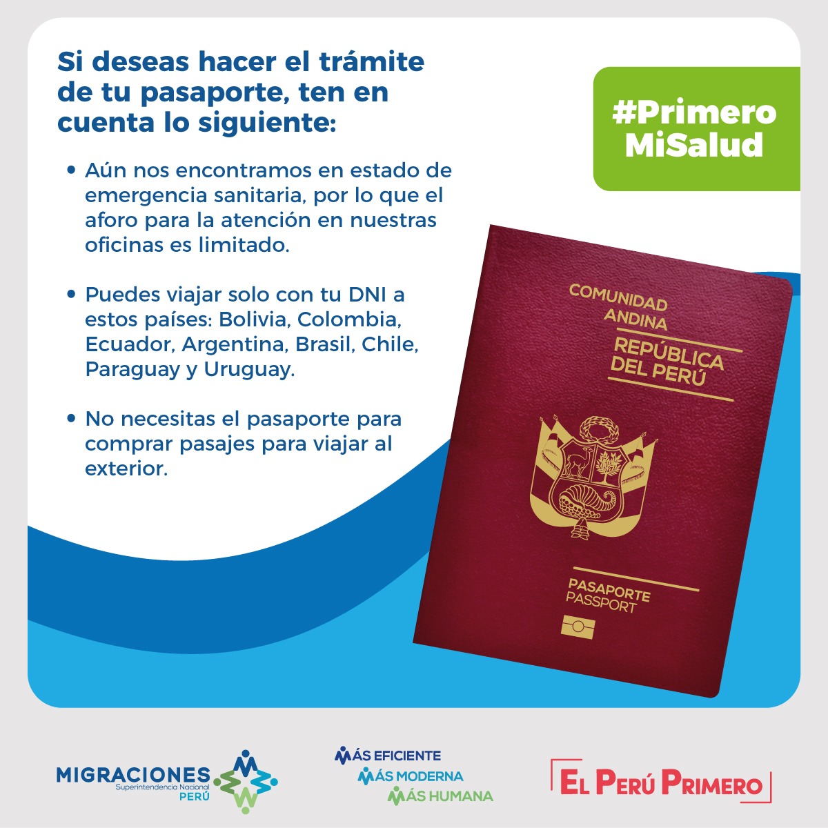 MigracionesPe's tweet photo. #MigracionesPerú
Si deseas tramitar tu pasaporte, ten en cuenta que, debido al estado de emergencia sanitaria, el aforo para la atención en nuestras oficinas es limitado. https://t.co/nHWrviiTzQ