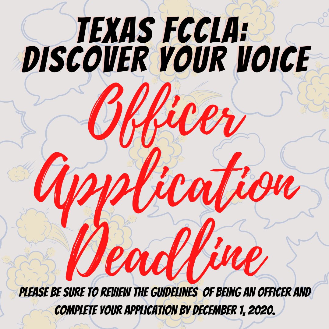 Don't forget the upcoming officer application deadline on December 1st! Read about the requirements and apply here: texasfccla.org/run-for-office