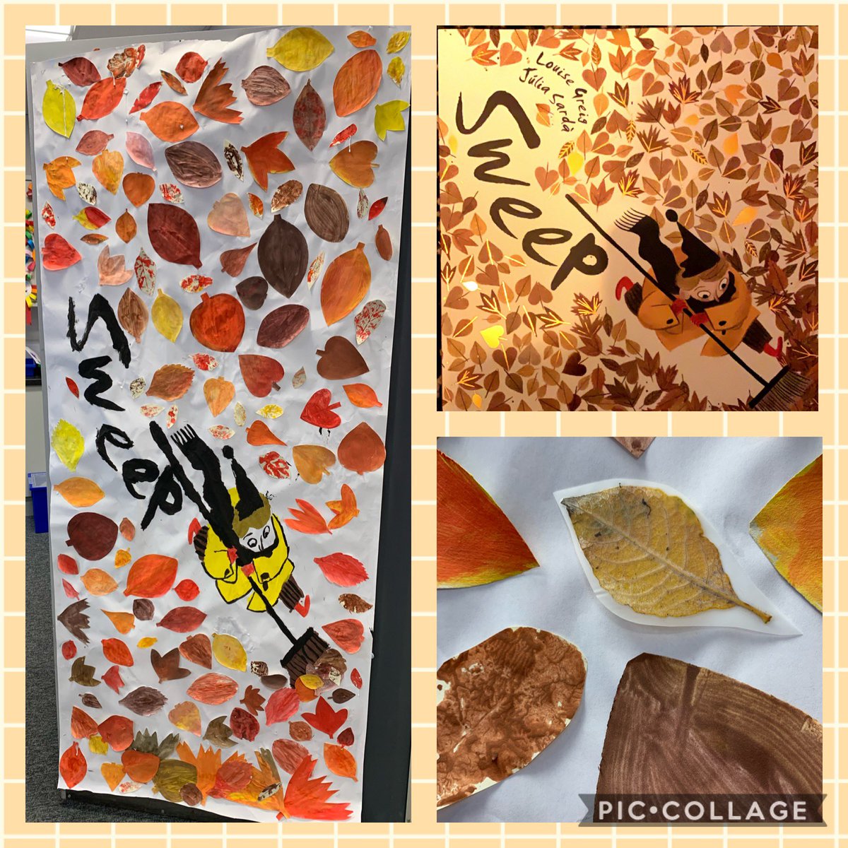 CoullHayes's tweet photo. P4B have had a great time making our door design. We collected, printed and painted leaves to create our design and I think you will agree it looks very similar to the book cover. Ask us what the story is about! 😃 https://t.co/L3gv1BC96W