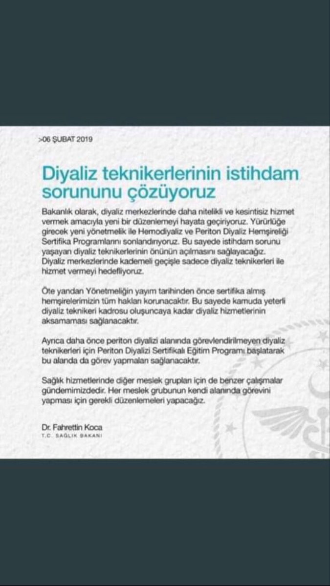 Alın teriyle 2 yıl okulumuzu okuduk 
Alın teriyle aylarca stajımızı yaptık 
Alın teriyle mücadele ettik bakanımız sn <a href="/drfahrettinkoca/">Dr. Fahrettin Koca</a> sertifikayı kaldırdı diyaliz teknikerlerine istihdam sözü verdi ama atamalarda hala düşük sayılarla karşılaşıyoruz 
 #alınteriyle
@FOXhaber