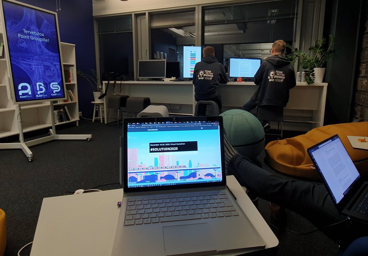 AnniHeilala's tweet photo. Still 14 hours to submit our solution to #solution2020 virtual hackathon. Our team #TeamViltsu working full speed!
@AssetpointOy @BuildpointOy @Civilpoint #PointGroup https://t.co/tCLeaL9TXb