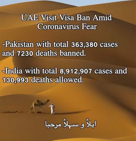 GandapurPAT's tweet photo. Know your friends. Pakistan, Iran &amp; Turkey put together have less COVID 19 cases than India. Citizens of these countries are denied Visas but Indians can come &amp; go as they please. This should help us to understand the Emiratis mindset. @LadyVelvet_HFQ @ https://t.co/qxNur9gcfd