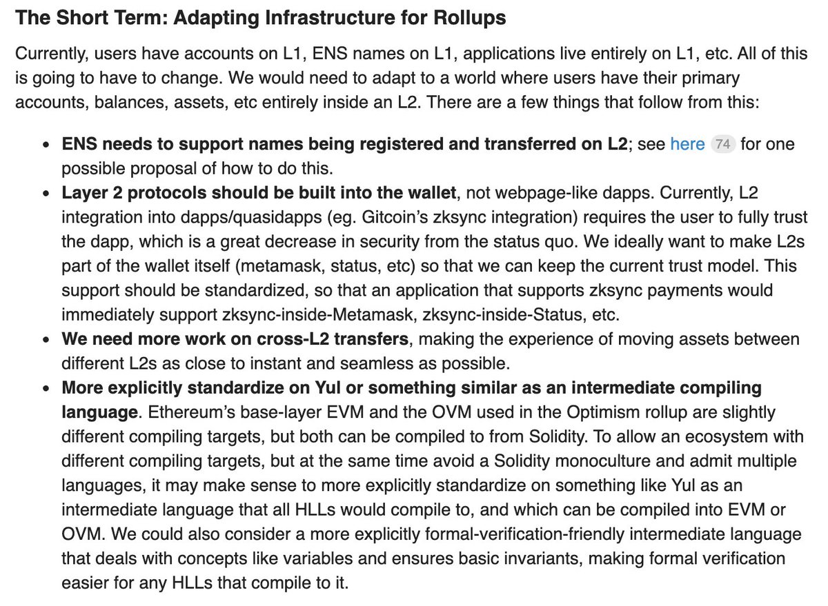 An ambitious goal: all dApps should look to build natively on L2, L2s should focus on interoperability with one another and the community needs to come to some kind of consensus on a formal verification friendly language intermediate.